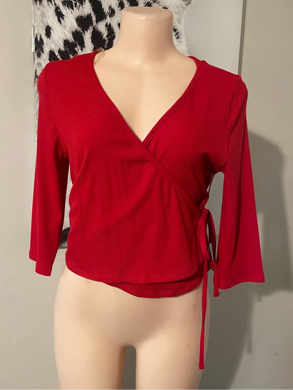 New y2k 90s Iris wrap shirt top red tie side ribbed comfy stretch Large